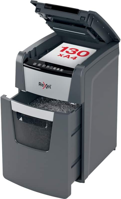 Rexel Optimum AutoFeed+ 130M Automatischer Aktenvernichter Mikroschnitt Sicherheitsstufe P-5 130 Blatt Automatisch & 6 Blatt Manuell