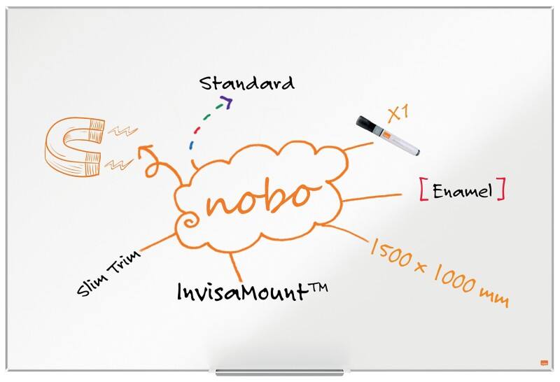 Nobo Impression Pro Whiteboard Wandmontiert Magnetisch Emaille Einseitig 150 (B) x 100 (H) cm