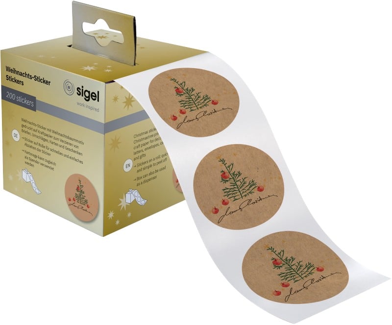 Sigel Weihnachten Sticker Braun 4,7 x 4,7 cm 200 Stück