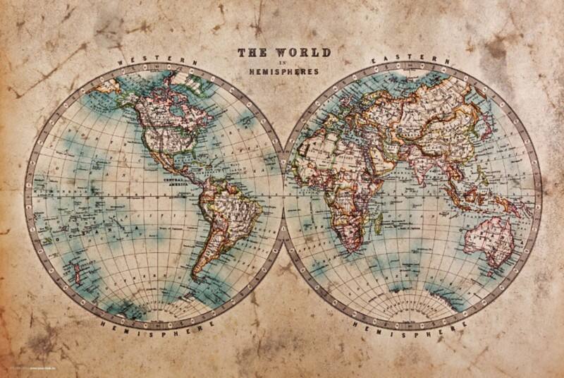 cover your desk Historische Weltkarte Schreibunterlage Vinyl Braun 40 x 60 cm