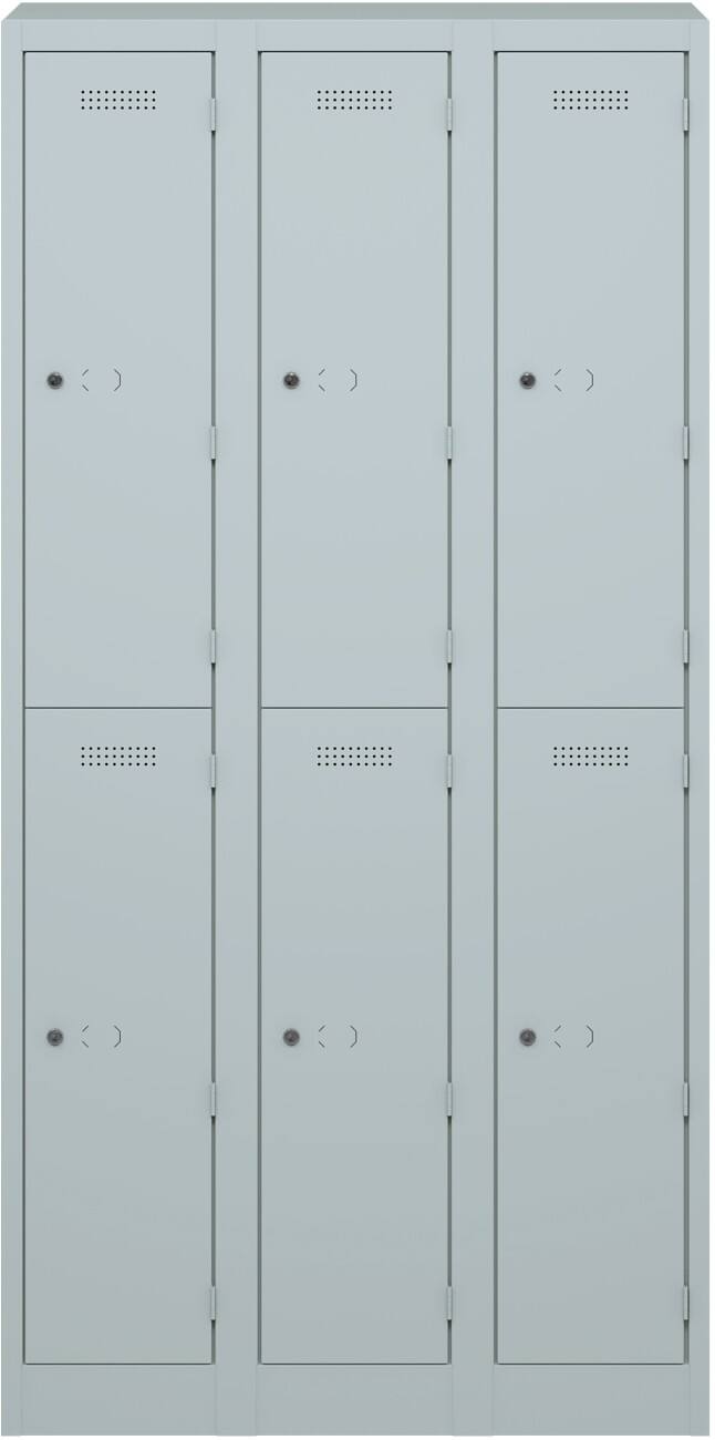 Bisley Primary Stahl Schließfach 2 Türen 3 abteile 600 x 500 x 1.800 mm Hellgrau