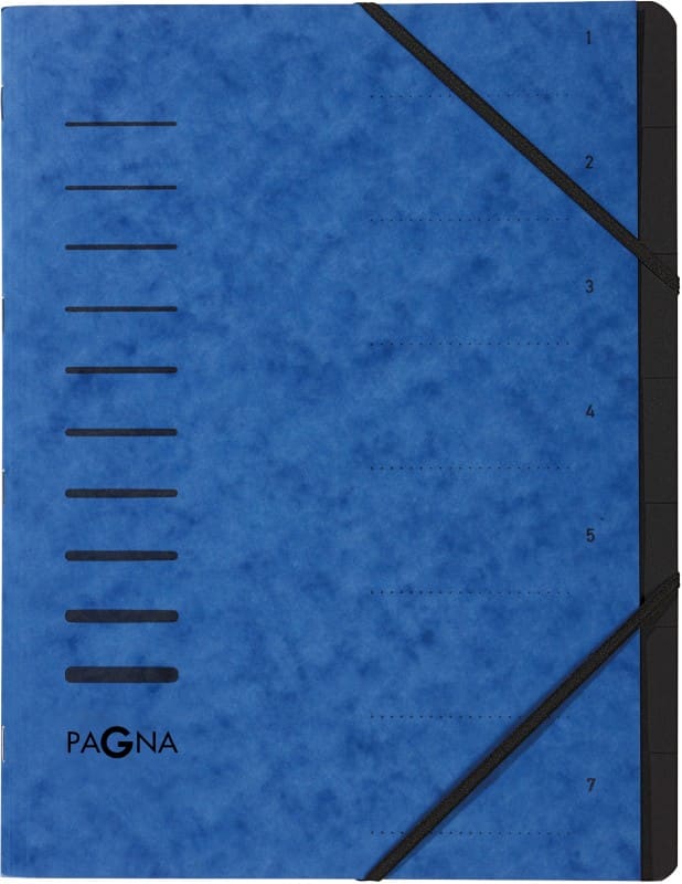 PAGNA Fächermappe DIN A4 Blanko Pappkarton 7 Fächer Blau 24,5 (B) x 0,4 (T) x 32 (H) cm