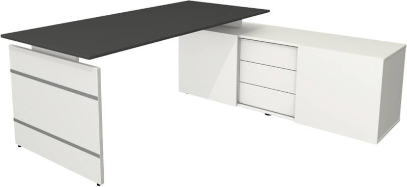 Kerkmann Form 4 Eckschreibtisch Anthrazit Wenge 3 Schübe 1.950 (B) x 1.770 (T) x 740 (H) mm