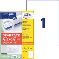 AVERY Zweckform Laser-Mehrzwecketiketten 6603 A4 Weiß 21 x 29,7 cm Packung mit 65 von 50+15 Blatt