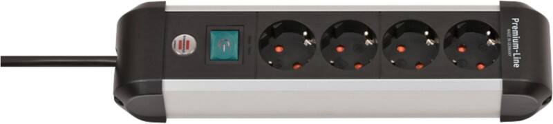 brennenstuhl Premium-Alu-Line Steckdosenleiste mit Schalter 1391030400 4-fach 1,8 m Schwarz, Grau