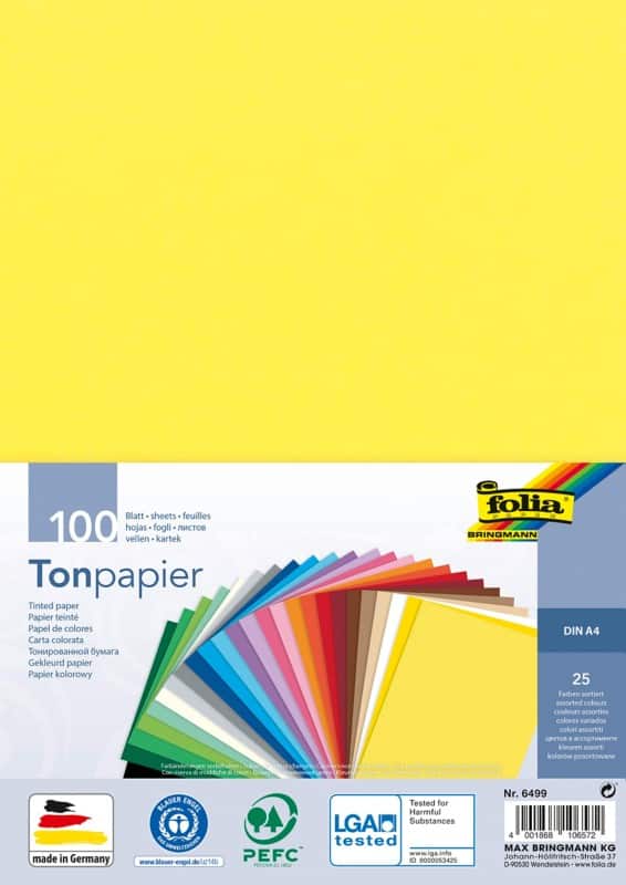 Folia DIN A4 Bastelpapier Farbig sortiert 130 g/m² 100 Blatt