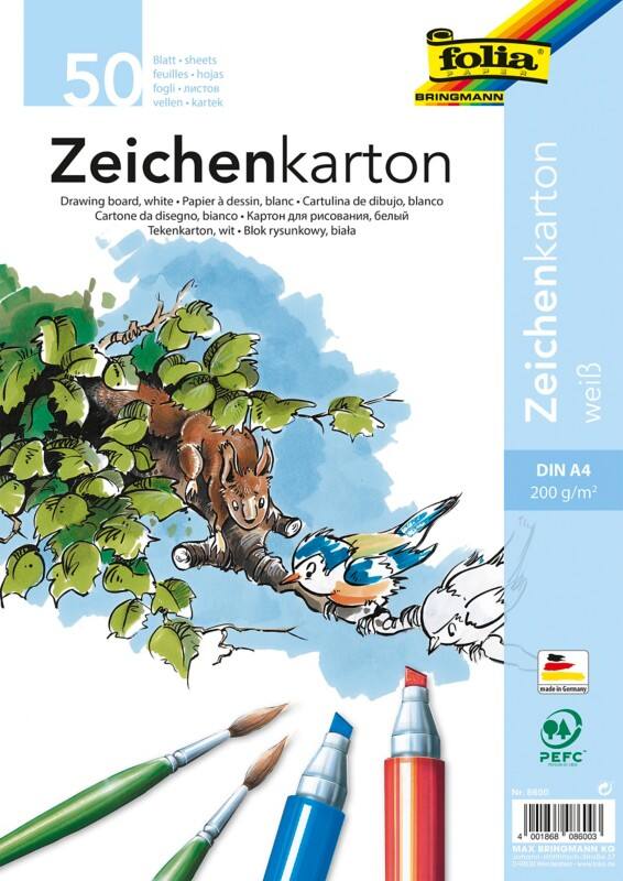 Folia Zeichenkarton Weiß Karton DIN A4 200 g/m² 8600 50 Blatt