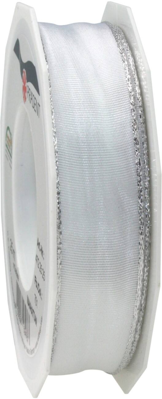 PRAESENT Seidenband 4722525-701 Weiß, Silber 25 mm x 25 m 2 Stück