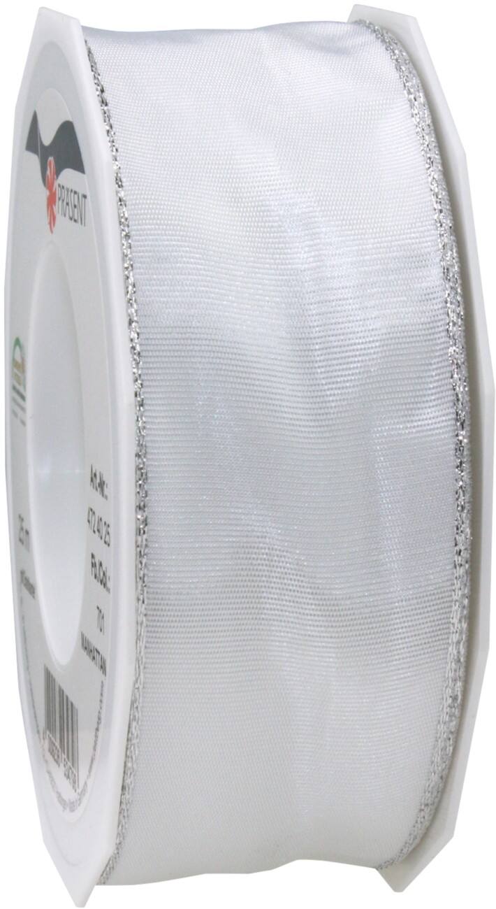PRAESENT Seidenband 4724025-701 Weiß, Silber 40 mm x 25 m 2 Stück