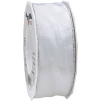 PRAESENT Seidenband 4724025-701 Weiß, Silber 40 mm x 25 m 2 Stück