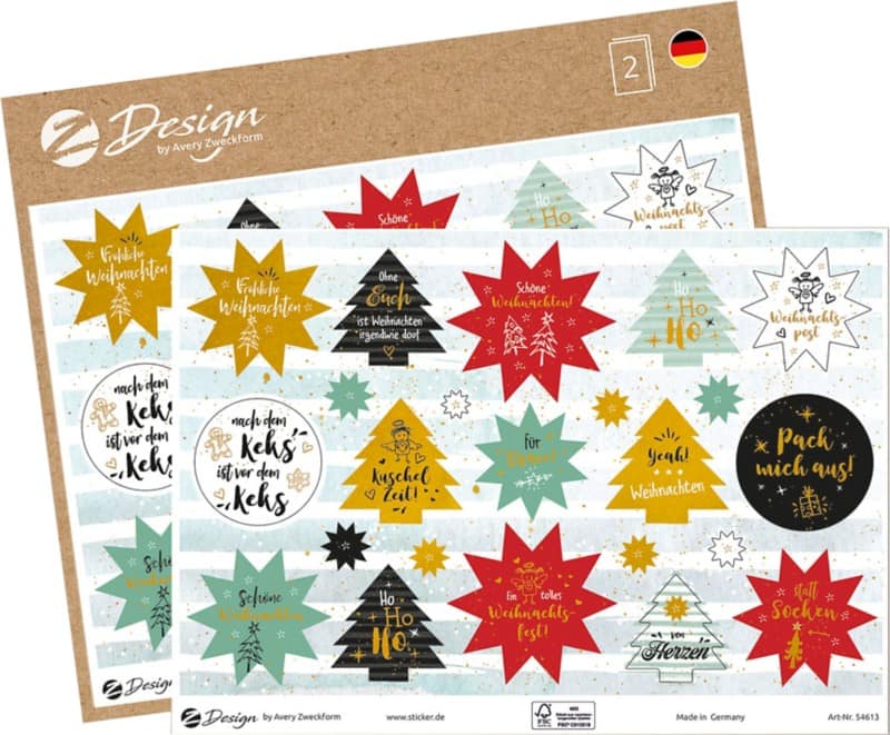 Avery zweckform papier weihnachtssticker 18,5 cm 46 stã¼ck