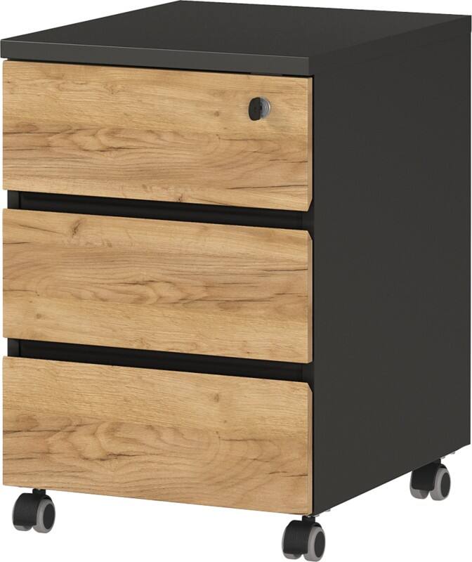 GERMANIA Rollcontainer 4264-54 GW-Lissabon Dunkelgrau, Eiche 410 x 500 x 600 mm