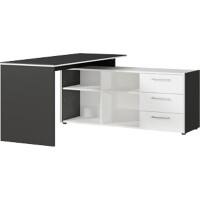 GERMANIA Eckschreibtisch mit integriertem Sideboard 4188-569 GW-Pasadena Dunkelgrau, Weiß 147 x 145 x 75 cm