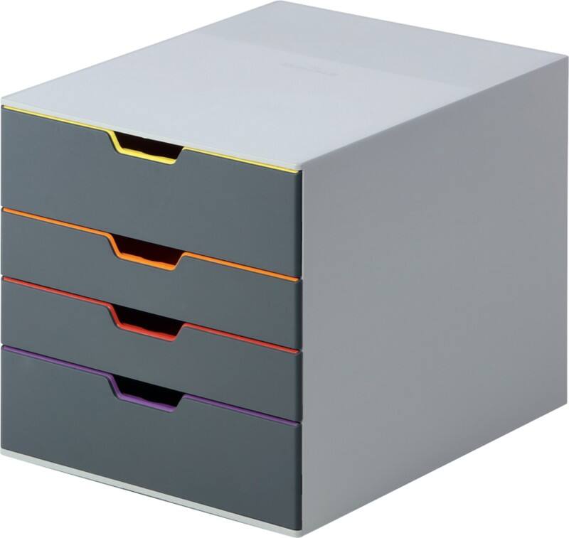 DURABLE VARICOLOR Schubladenbox Kunststoff Grau 4 Schübe 28 x 35,6 x 29,2 cm DIN A4