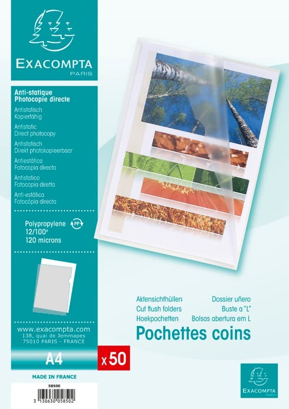 Exacompta Klarsichthülle 5850E Transparent PP (Polypropylen) 120 Mikron 50 Stück