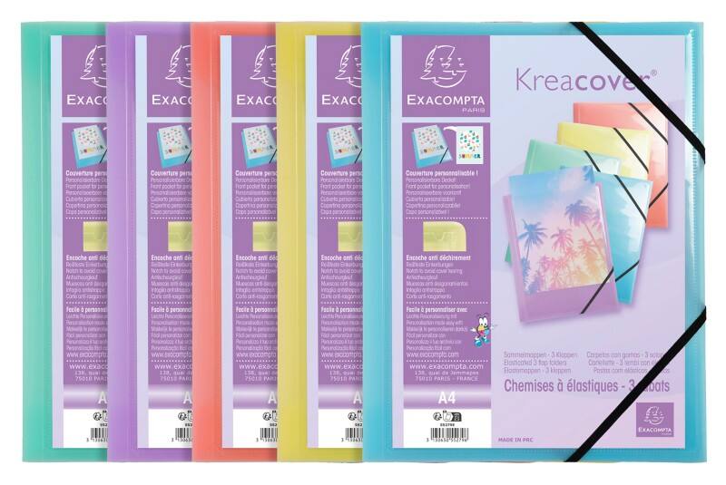 Exacompta Kréacover Pastel Dreiflügelmappe 55279E PP (Polypropylen) Gummiband 24 (B) x 0,2 (T) x 32 (H) cm Farbig sortiert 25 Stück