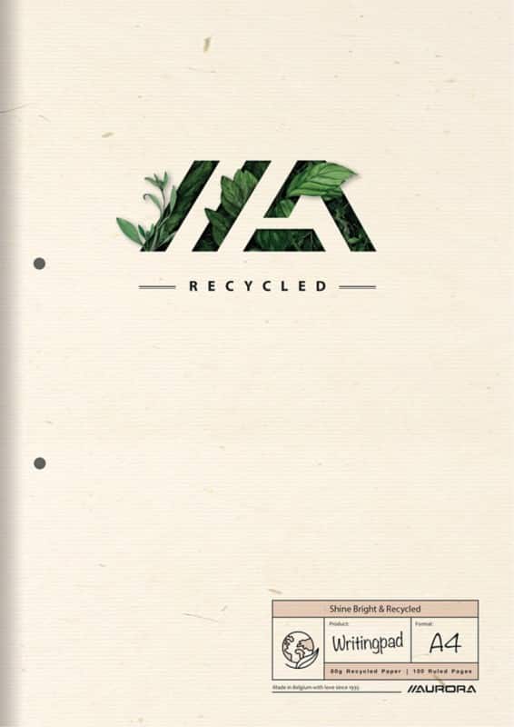 AURORA Shine Bright & Recycled Notizblock DIN A4 Liniert Geleimt Seitlich gebunden Papier Softcover Creme Perforiert 100 Seiten
