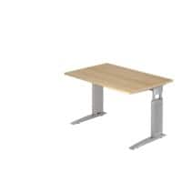 Hammerbacher Höhenverstellbarer Schreibtisch Eiche Holz, Metall Silber C-Fuß 1.200 x 800 x 860 mm Mit Aufbau