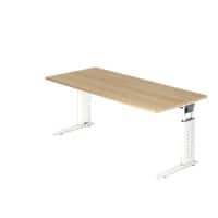 Hammerbacher VUS19/E/WDEAUFB Höhenverstellbarer Schreibtisch Eiche Holz, Metall Weiß C-Fuß 1.800 x 800 x 680 mm Mit Aufbau