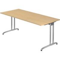 Hammerbacher Nicht Höhenverstellbarer Schreibtisch Ahorn Melamin Silberner T-Fuß 1.800 x 800 x 720 mm Mit Aufbau