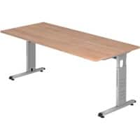 Hammerbacher Höhenverstellbarer Gerader Schreibtisch Nussbaum MFC (Melaminbeschichtete Spanplatte) Weiß 1.800 x 800 x 850 mm Mit Aufbau