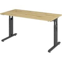 Hammerbacher Höhenverstellbar Gerader Schreibtisch Eiche Melamin Schwarz C-Fuß 1.400 x 672 x 685 mm Mit Aufbau