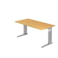 Hammerbacher Höhenverstellbarer Schreibtisch Buche Holz, Metall Silber C-Fuß 1.600 x 800 x 680 mm Mit Aufbau