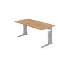 Hammerbacher Höhenverstellbar Gerader Schreibtisch Eiche Holz, Metall Silber C-Fuß 1.600 x 800 x 680 mm