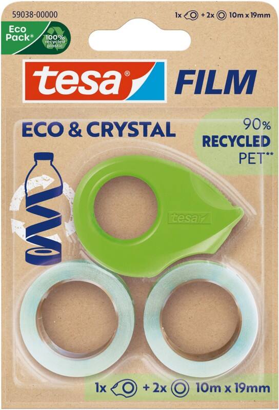 tesa Klebebandabroller-Set tesafilm eco & crystal Grün, Transparent 19 mm (B) x 10 m (L)