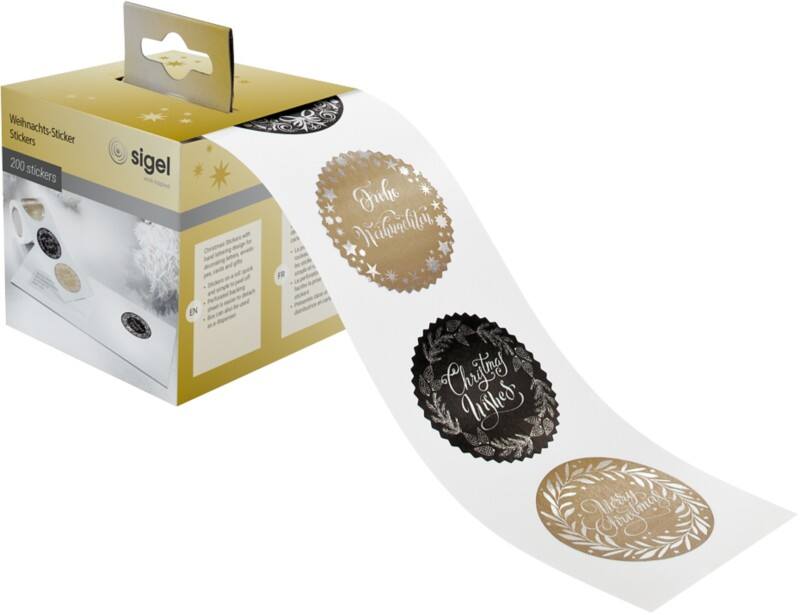 Sigel Weihnachten Sticker Haftend Gold, Silber 45 x 50 mm  200 Stück