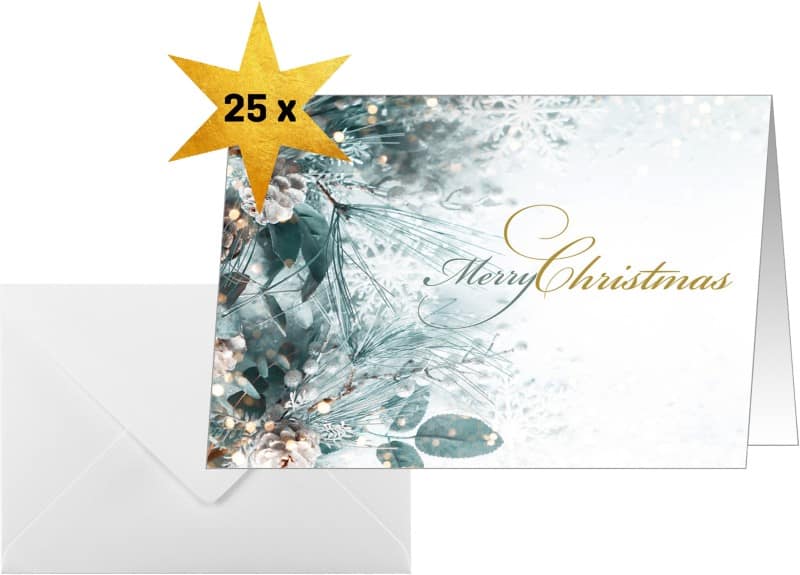 Sigel Eucalyptus Magic Weihnachtskarte 21,1 x 15,1 cm Grün, Weiß 25 Stück