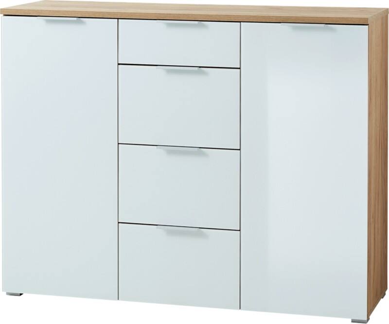 GERMANIA GW-TELDE Sideboard Melamin 1.340 x 400 x 1.050 mm Eiche Beige, Weiß