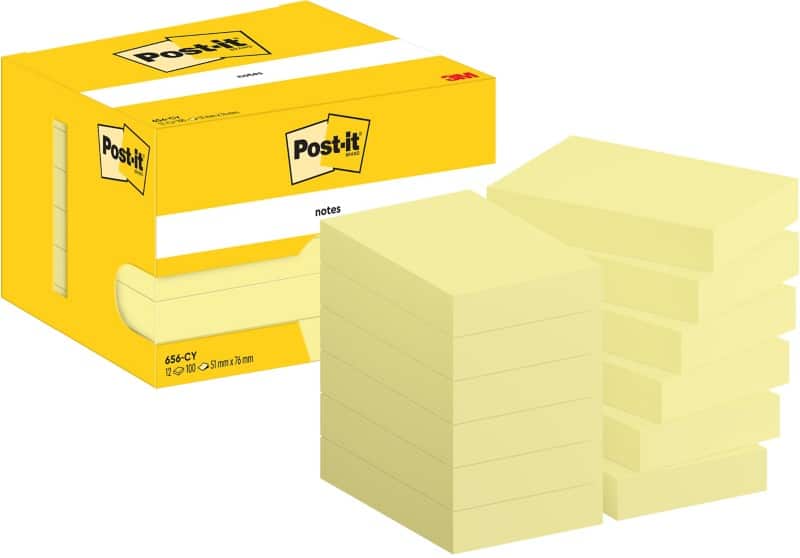 Post-it Sticky Haftnotizen 656-CY 51 x 76 mm 100 Blatt pro Block Gelb 12 Stück