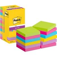 Post-it Super Sticky Haftnotizen 654-12SS-UC 76 x 76 mm 90 Blatt pro Block Blau, Gelb, Grün, Rosa, Violett Quadratisch Unliniert 12 Stück