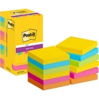 Post-it Super Sticky Haftnotizen 654-12SS-CARN 76 x 76 mm 90 Blatt pro Block Blau, Gelb, Grün, Orange, Rosa Quadratisch Unliniert 12 Stück