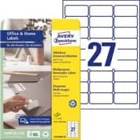 AVERY Zweckform Ablösbare Universaletiketten L4737REV-10 Selbsthaftend DIN A4 Weiß 6,35 x 32,7 x 2,96 cm 10 Blatt à 27 Etiketten