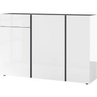 GERMANIA Sideboard mit 3 Türen und 1 Schublade 2529-569 GW-Mesa 152 x 43 x 103 cm Glas, Melamin Dunkelgrau, Weiß