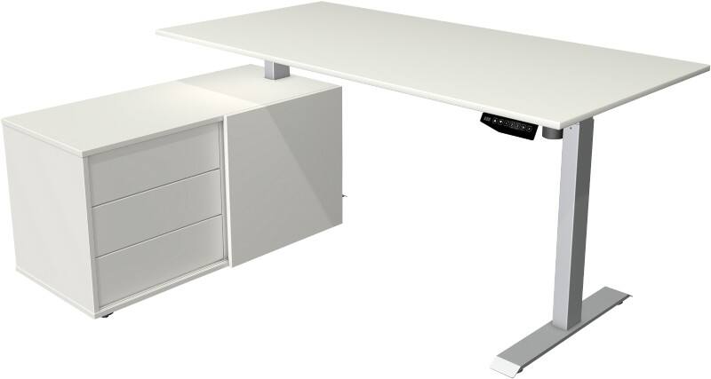 Kerkmann Move 1 Sitz-Stehschreibtisch Rechteckig Weiß T-Fuß 3 Schübe 1.650 (B) x 1.350 (T) x 1.230 (H) mm Melamin, Stahl