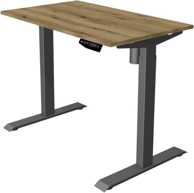 Kerkmann Move 1 Sitz-Stehschreibtisch Rechteckig Eiche T-Fuß 1.000 (B) x 600 (T) x 1.230 (H) mm Melamin, Stahl