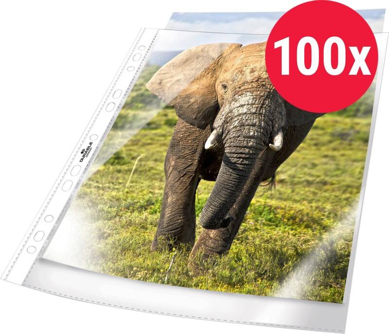 DURABLE Business Prospekthüllen  DIN A4 Genarbt Transparent 60 Mikron PP (Polypropylen) Öffnung oben 11 Löcher 2658 100 Stück