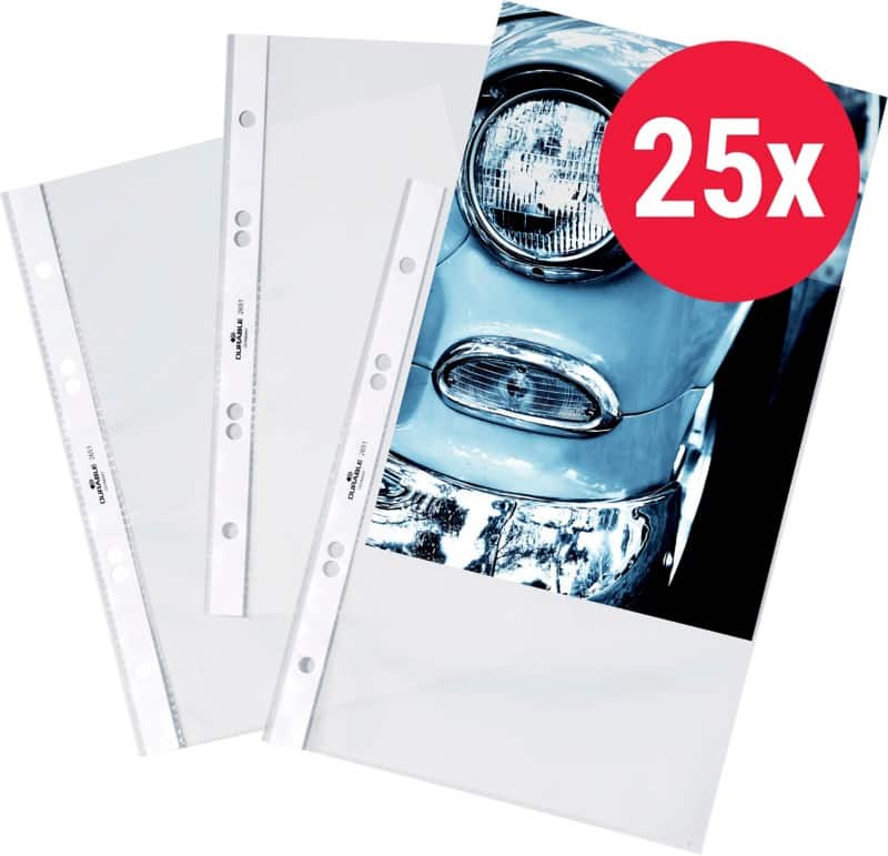 DURABLE Business Prospekthüllen  DIN A5 Glasklar Transparent 60 Mikron PP (Polypropylen) Öffnung oben 6 Löcher 2651 25 Stück