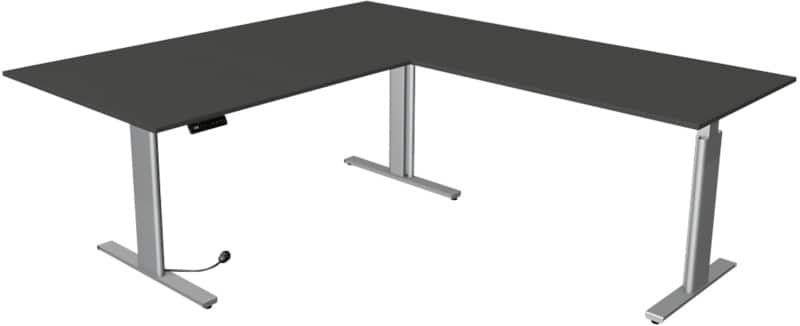 Kerkmann Move 3 Tube Sitz-Stehschreibtisch L-förmig Anthrazit T-Fuß 3 Schübe 2.000 (B) x 2.200 (T) x 1.200 (H) mm