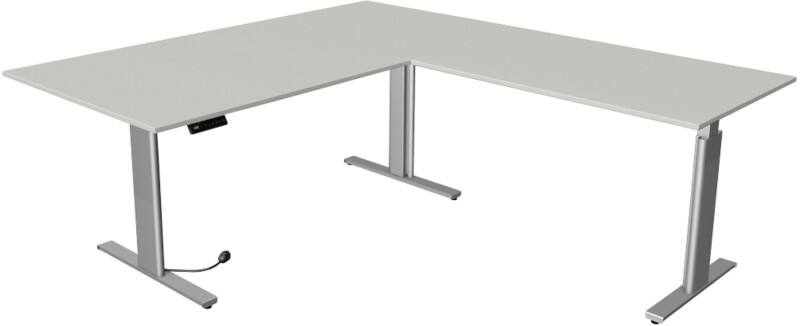 Kerkmann Move 3 Tube Sitz-Stehschreibtisch L-förmig Hellgrau T-Fuß 3 Schübe 2.000 (B) x 2.200 (T) x 1.200 (H) mm