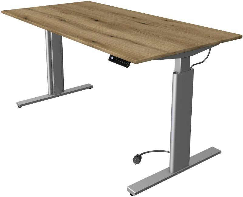 Kerkmann Move 3 Tube Sitz-Stehschreibtisch Rechteckig Eiche T-Fuß 1.600 (B) x 800 (T) x 1.200 (H) mm