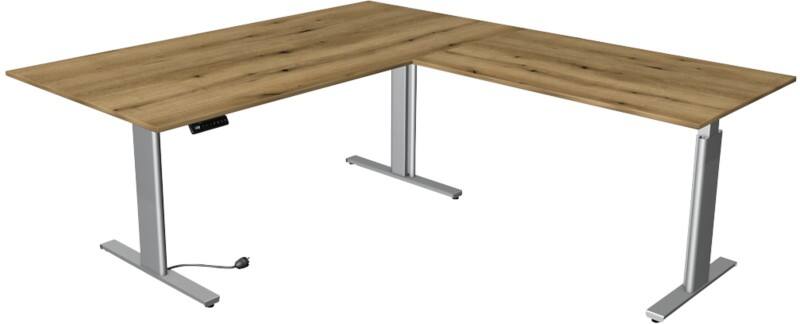 Kerkmann Move 3 Tube Sitz-Stehschreibtisch L-förmig Eiche T-Fuß 3 Schübe 2.000 (B) x 2.200 (T) x 1.200 (H) mm