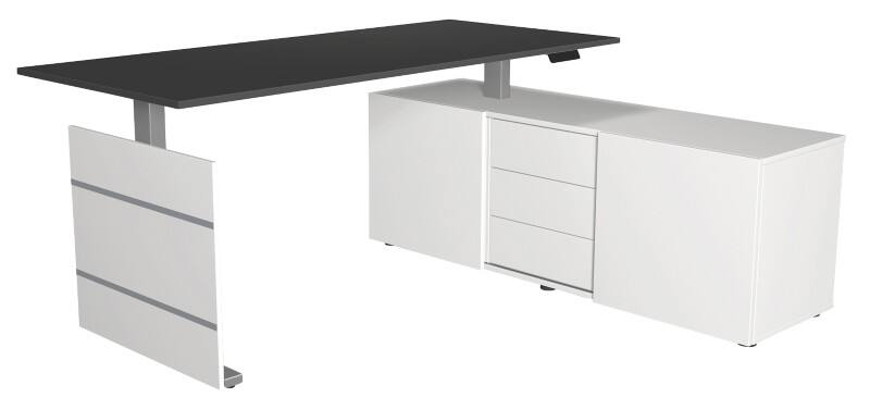 Kerkmann Move 3 Tube Sitz-Stehschreibtisch Anthrazit T-Fuß 3 Schübe 1.860 (B) x 1.650 (T) x 1.200 (H) mm