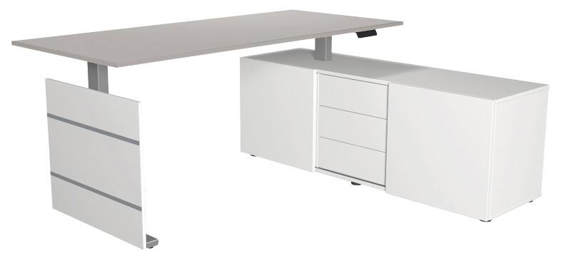 Kerkmann Move 3 Tube Sitz-Stehschreibtisch Hellgrau T-Fuß 3 Schübe 1.860 (B) x 1.650 (T) x 1.200 (H) mm