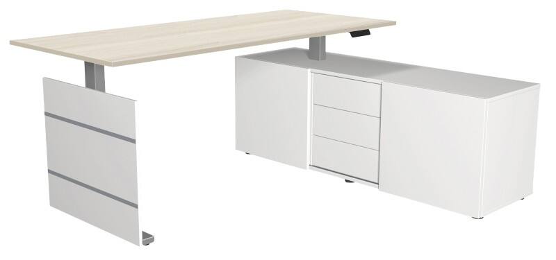 Kerkmann Move 3 Tube Sitz-Stehschreibtisch Ahorn T-Fuß 3 Schübe 1.860 (B) x 1.650 (T) x 1.200 (H) mm