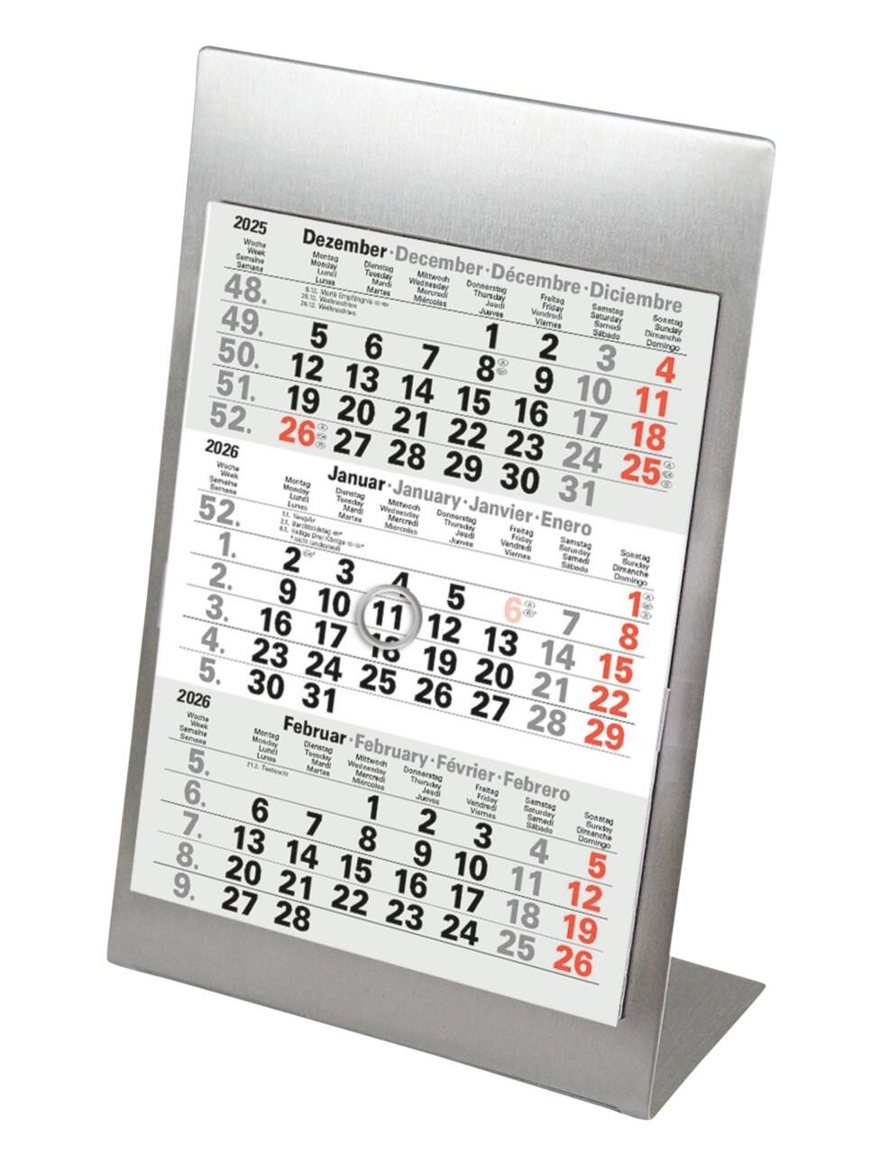 3-Monatskalender 2027 3 Monate/1 Seite Metall, Papier Weiß Deutsch Nicht Nachfüllbar