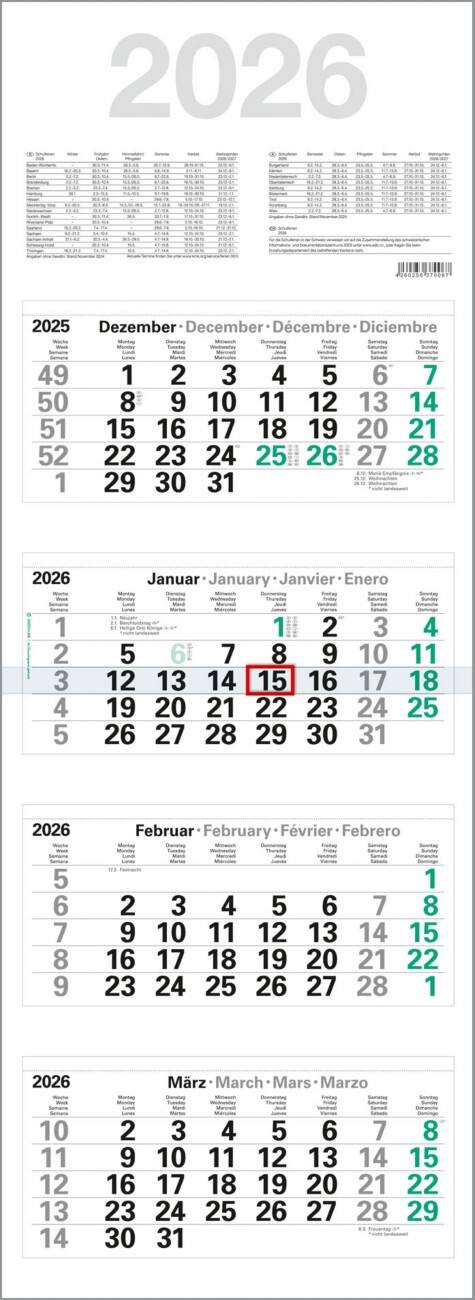 4-Monatskalender 2027 Papier Weiß Deutsch Nicht Nachfüllbar
